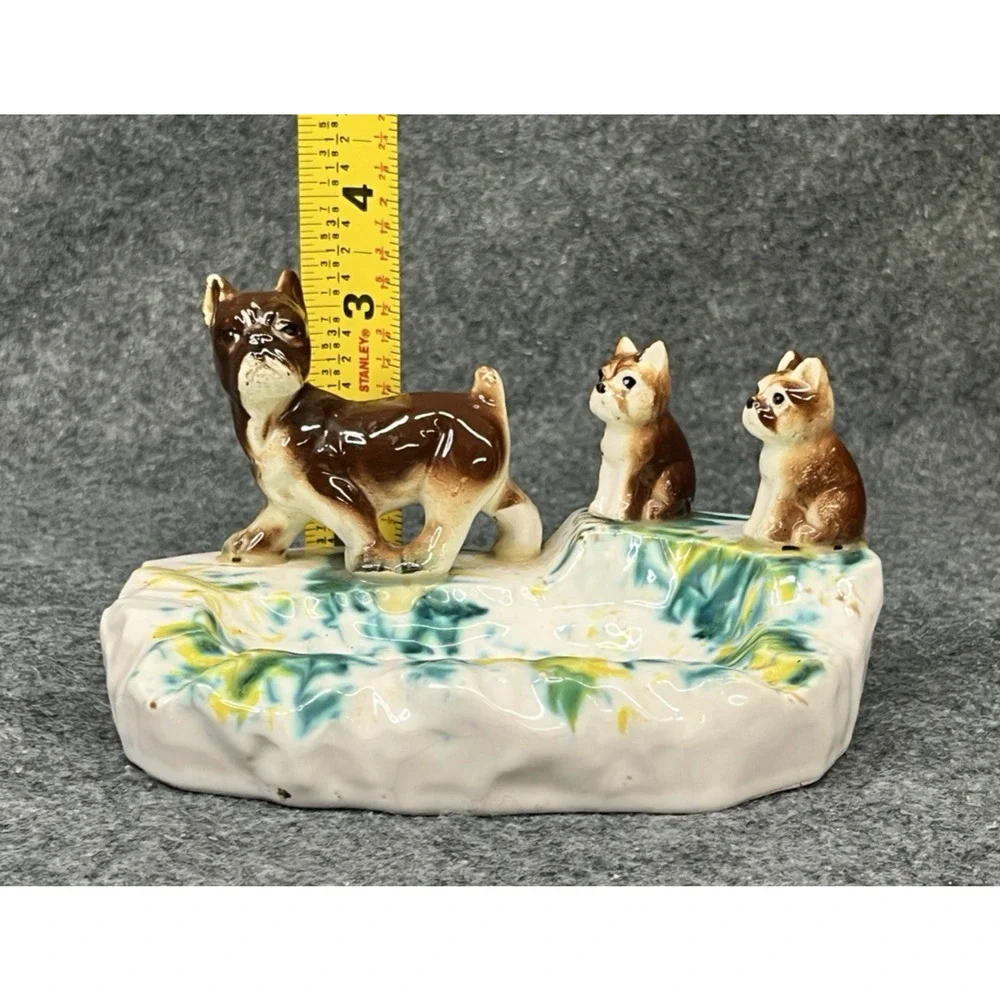 Vtg MCM Boxer Bulldog Dog Puppies Ceramic Ashtray Trinket Soap Dish Japan